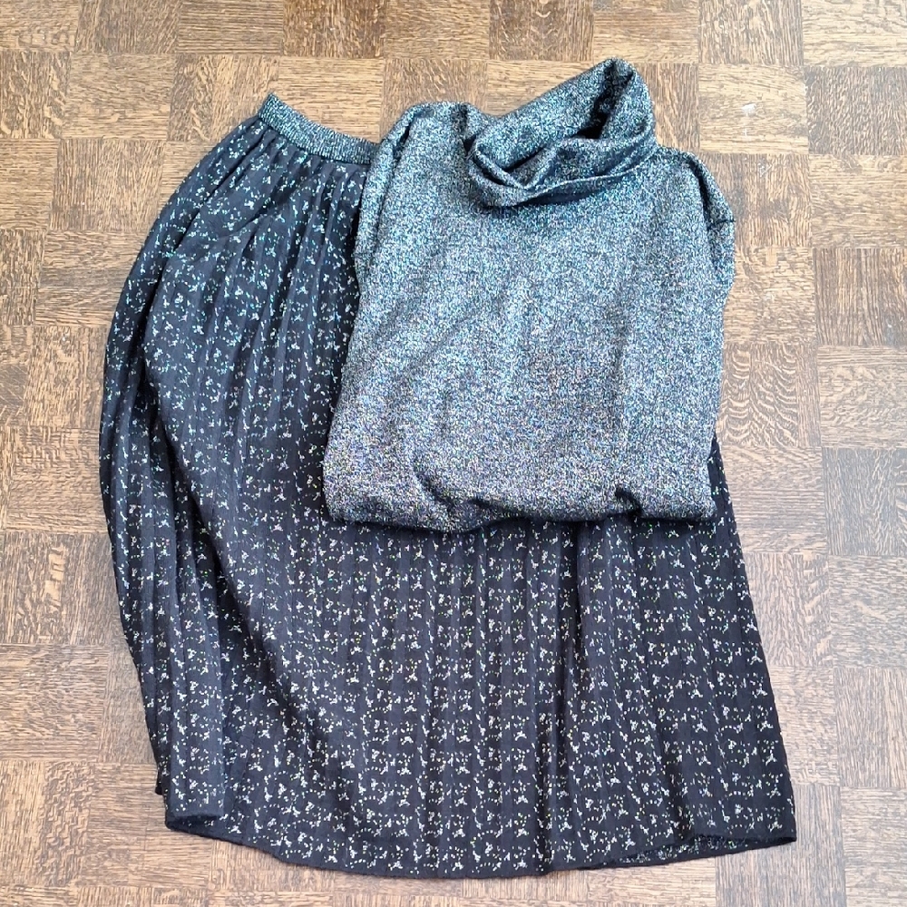 Vintage Silver Black Knit Skirt Set